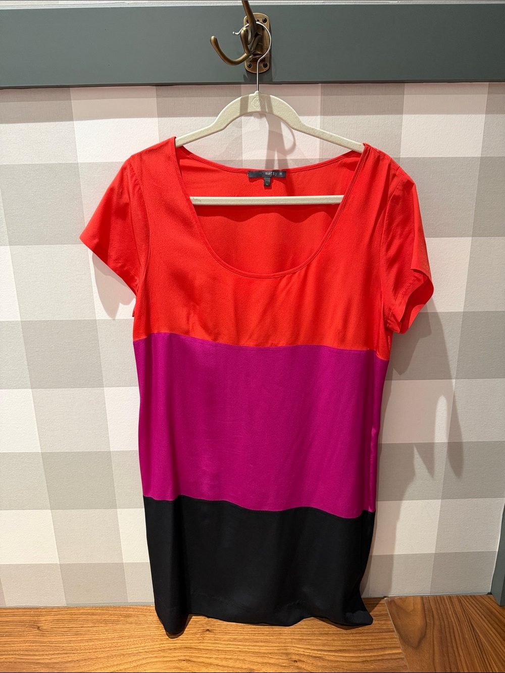 Matty M Colorblock Scoop Neck Dress - Red, Fuchsia & Black